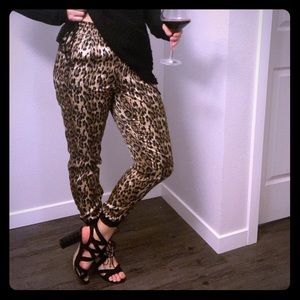 Leopard satin joggers